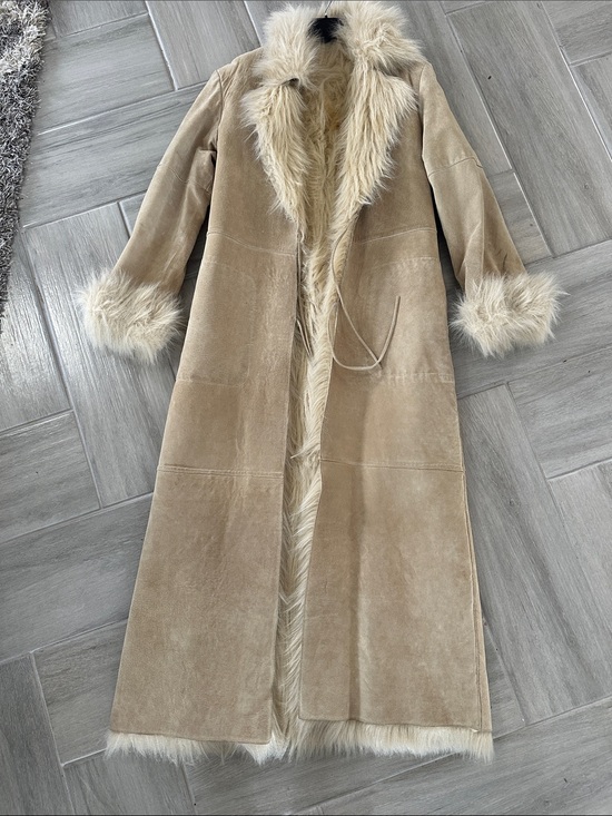 Brandon Thomas Jackets & Blazers - Leather Long Beige Faux Fur Trim Trench Coat